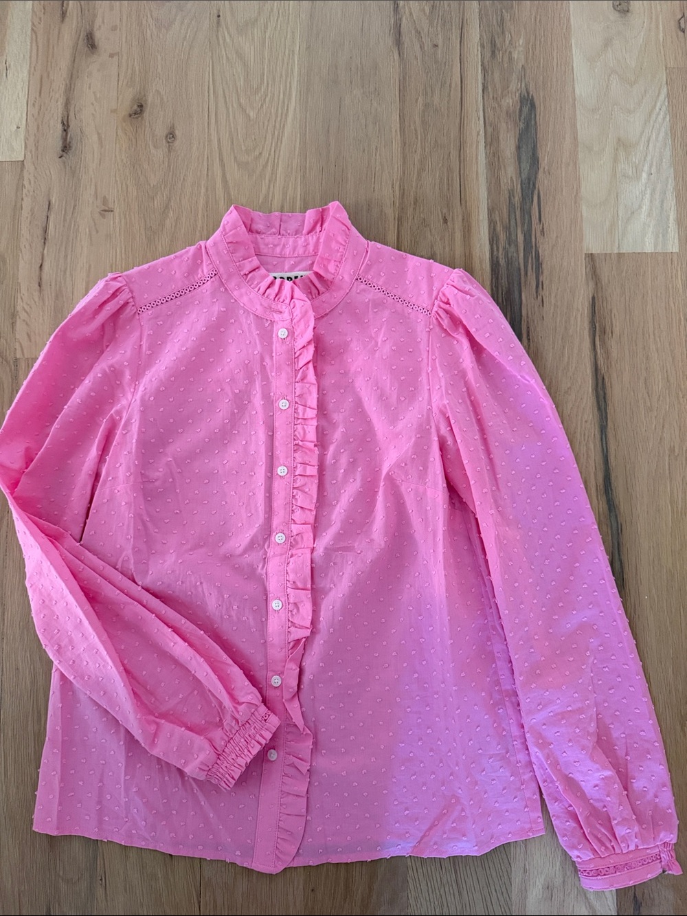 Boden Pink Ruffled Swiss-Dot Button-Up Blouse size 4
